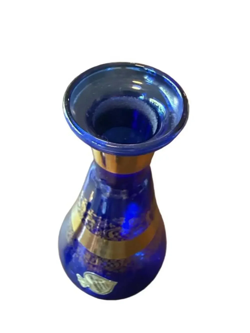 Florentine Decanter Set Cobalt Blue Gold Trim, Glass Stopper and 5 Cups